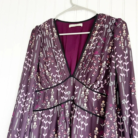 WAYWARD FANCIES eShakti Size 4 Burgundy Plum V- Neck Floral Midi Dress - Picture 3 of 6